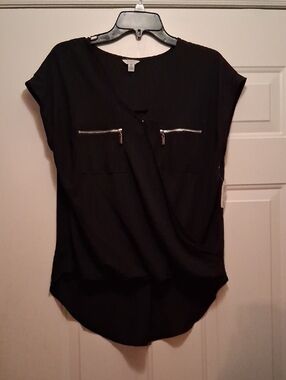 Guess Black Wrap Style V Neck Top